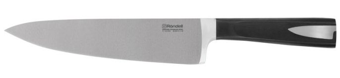 Нож кухонный Rondell Cascara RD-685, поварской, 200мм, заточка прямая, стальной, черный