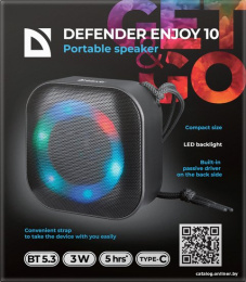 Беспроводная колонка Defender Enjoy 10 65009 номинальная мощность 3 Вт, питание от аккумулятора, BT 5.3, время работы: 6 ч.