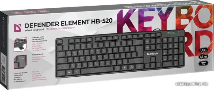 Defender Проводная клавиатура Element HB-520 USB RU,черный,полноразмерная USB 45522