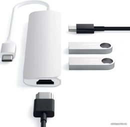 USB адаптер Satechi Slim Aluminum Type-C Multi-Port Adapter with Type-C Charging Port. Интерфейс USB-C. Порты USB Type-C, 2хUSB 3.0, 4K HDMI. Цвет серебряный. (ST-CMAS)