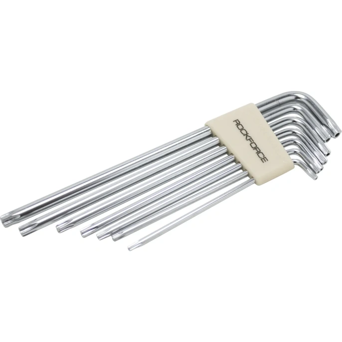 Набор ключей TORX Г-образных экстра длинных Rockforce с отверстием 7 предметов Т10Н-Т40Н в пластиковом держателе RF-5071TXL 5789