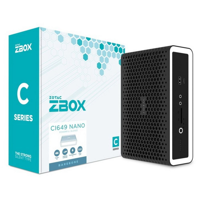 Неттоп ZOTAC ZBOX NANO, SFF, FANLESS, i5-1335U, 2 DDR5 SODIMM, M.2 SSD, 2.5" SATAIII BAY, 2 GLAN, WIFI, BT, USBDRV, DP/HDMI, EU PLUG ZBOX-CI649NANO-BE