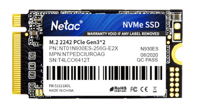 SSD накопитель NETAC N930ES NT01N930ES-256G-E2X 256ГБ, M.2 2242, PCIe 3.0 x2, NVMe, M.2