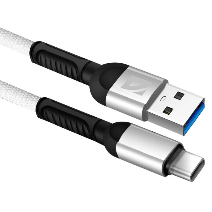 Defender USB кабель F167 TypeC, white, 1м, 2.4А, ткань, пакет 87103WHI