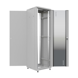 NTSS Шкаф напольный универсальный серверный NTSS R 18U 600х600мм, 4 профиля 19, двери стекло и сплошная металл, боковые стенки съемные, регулируемые опоры, разобранный, серый RAL 7035 NTSS-R18U6060GS