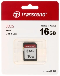 Карта памяти SDHC UHS-I U1 Transcend 16 ГБ, 95 МБ/с, Class 10, TS16GSDC300S, 1 шт., без адаптера