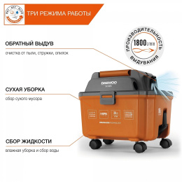 Строительный пылесос Daewoo DAVC 1621Li SET 200Вт уборка: сухая/сбор воды/выдув оранжевый