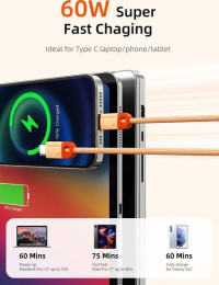 Кабель USB CABLETIME CUP5L (CT-CM60-POR2) апельсин, 2 м, 60 Вт