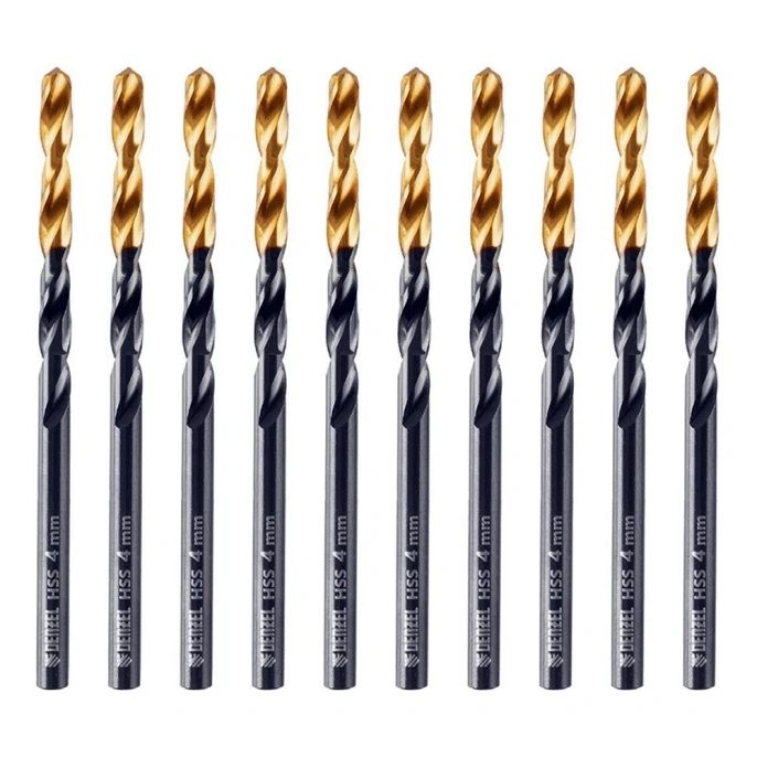 Сверло по металлу Golden Tip 4 мм, HSS-Tin, 10 шт, DIN 338 Denzel 717209