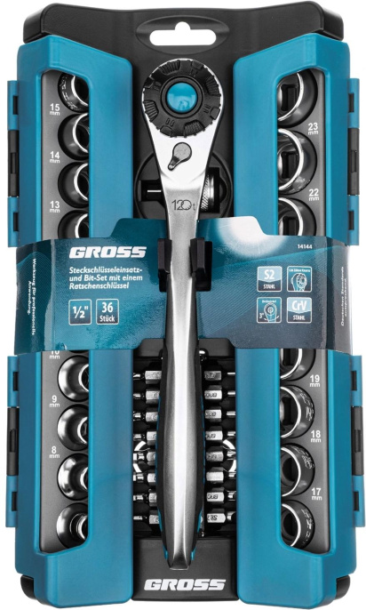 Набор торцевых головок GROSS 14144 в компл.:36 предметов