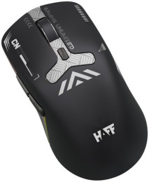 Мышь HAFF CyberFury (MS-GM220WR) (беспроводная: радио+BT+USB, 6 клавиш, RGB-подсветка, LED-дисплей, сенсор PixArt PAW3311, DPI: 20000, аккумулятор 500mAh, кабель 1.6 м плетеный Type-C, цвет: белый)