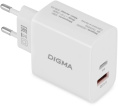 Сетевое зарядное устройство Digma DGW3D, USB-A, USB-C, 30Вт, 3A, белый [dgw3d0f110wh]