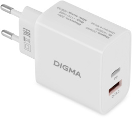 Сетевое зарядное устройство Digma DGW3D, USB-A, USB-C, 30Вт, 3A, белый [dgw3d0f110wh]