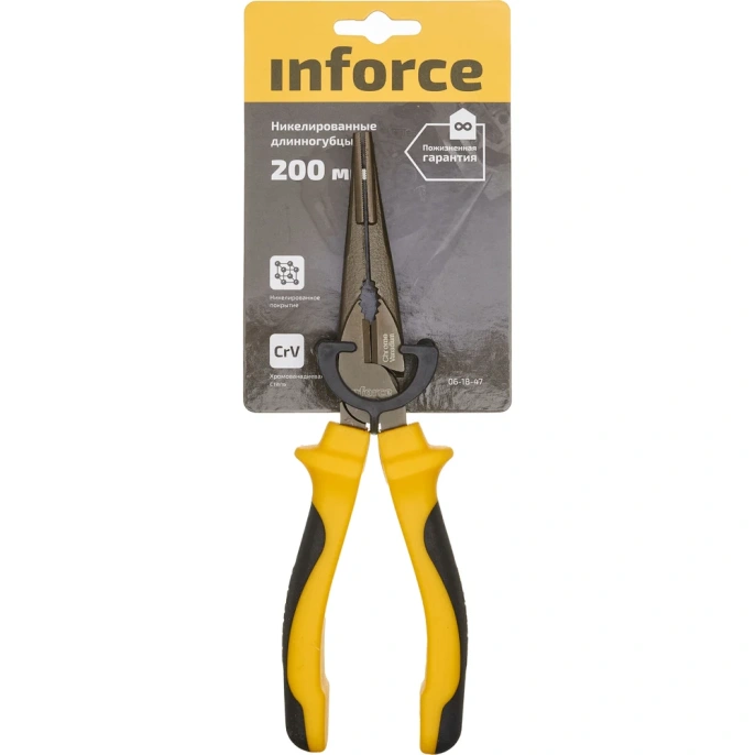 Никелированные длинногубцы Inforce 200мм 06-18-47
