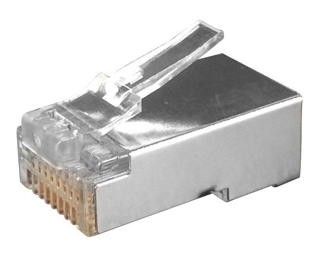 Разъем Hyperline PLUG-8P8C-U-C6-SH-100 RJ-45 8P8C под витую пару, категория 6 50 μ"/ 50 микродюймов , экранированный, универсальный для одножильного и многожильного кабеля , 100шт