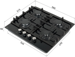 Газовая варочная панель OASIS P-GEB, 4 конфорки, закаленное стекло, черный