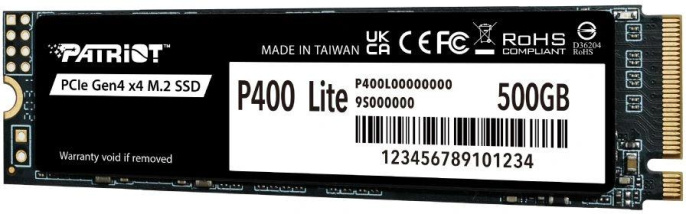 Накопитель SSD Patriot P400 Lite 500GB P400LP500GM28H M.2, PCI Express 4.0 x4, скорость чтения/записи: 3500/2400MB/s