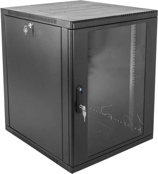 Шкаф коммутационный ЦМО ШРН-12.350-9005 настенный 12U 600x359мм пер.дв.стекл 200кг черный 300мм 14кг 180град. 612мм сталь