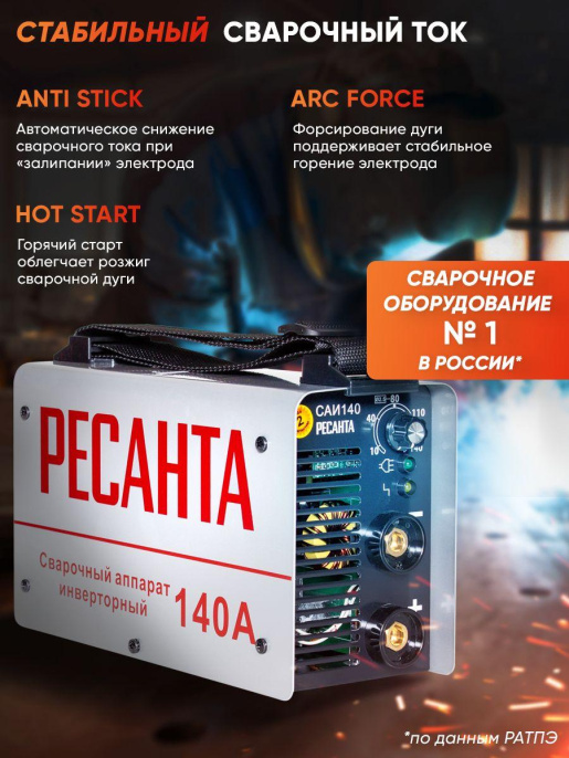 Сварочный аппарат Ресанта САИ-140 инвертор ММА DC 5.9кВт