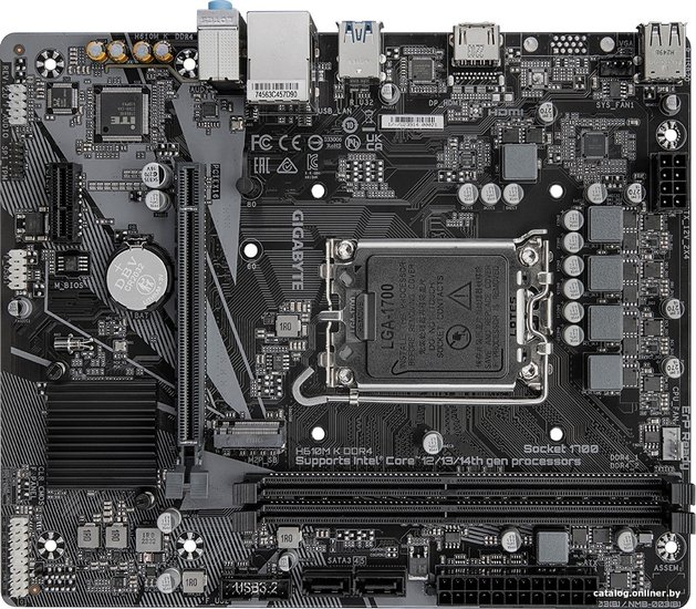 Материнская плата GigaByte H610M K DDR4 rev. 2.0 mATX, 226x185 мм, Intel H610, 2xDDR4 DIMM, 2133-3200МГц, до 64GB, звук 7.1, 2 x SATA 6Gb/s, 1хМ2