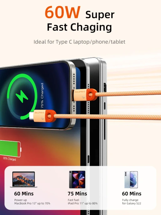 Кабель USB CABLETIME CUP4H (CT-CM60-PBW1) черный, 1 м, 60 Вт
