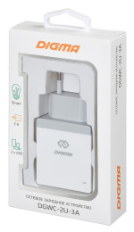Сетевое зарядное устройство Digma DGWC-2U-3A-WG, 2xUSB-A, 15.5Вт, 3.1A, белый