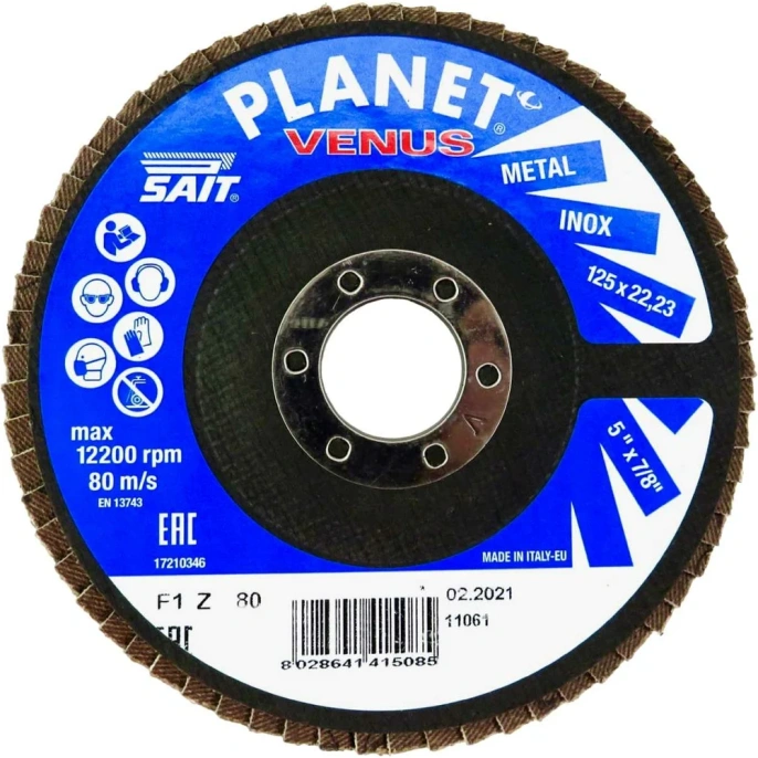 Круг лепестковый торцевой Planet-Venus z плоский 125x22.23 мм, Р80, цирконий Sait 41508