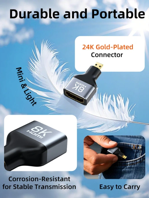 Адаптер CABLETIME CP46G (CT-DHF8K-AG) 8K Micro HDMI/HDMI «папа-мама» - алюминий + корпус из ПВХ