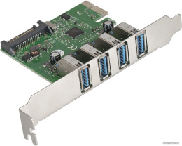 Контроллер ExeGate EXE-314 (PCI-E x1 v2.0, 4*USB3.0 ext., разъем доп.питания SATA 15pin, VIA Labs Chipset VL805) EX283716RUS