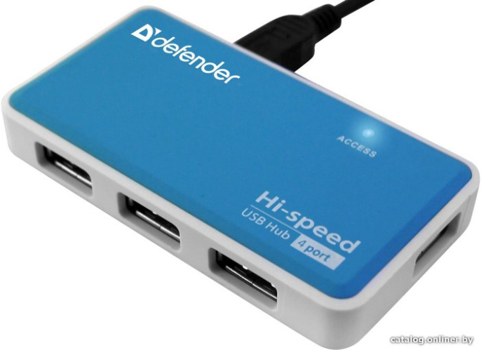 Универсальный USB разветвитель Defender Quadro Power USB2.0, 4 порта, блок питания 2A 83503