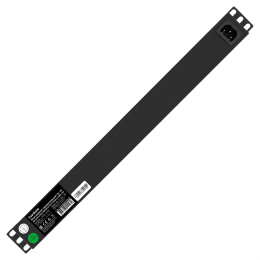 Блок розеток с защитой от перегрузки и разъемом подключения C14 ExeGate ServerPro PDU-19H702 Al-7S-C14-SW-O (19", 1U, Алюминий, 7*EU/Тип F(Schuko), C14, защита от перегрузки, черный, RTL) EX280837RUS