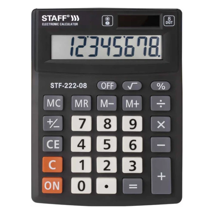 Настольный калькулятор STAFF PLUS STF-222, компактный 138x103мм, 8 разрядов, двойное питание, 250418
