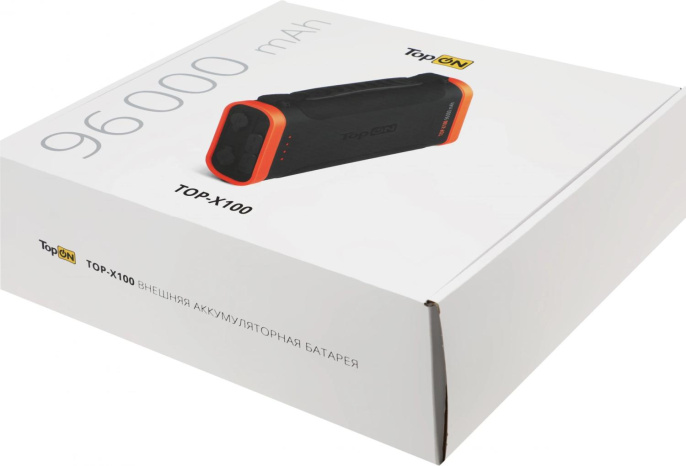 Электростанция портативная TopON TOP-X100 96000mAh 3A QC3.0 3xUSB черный/оранжевый чехол в комплект