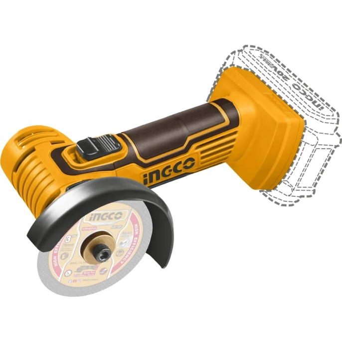 Аккумуляторная угловая шлифовальная машина INGCO INDUSTRIAL 76 мм Li-Ion 20В CAGLI76012