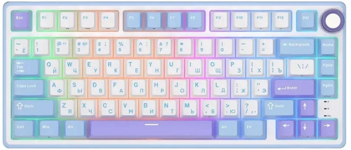 Клавиатура Royal Kludge R75 Taro Milk (белый, фиолетовый, голубой, проводная USB, подсветка RGB, горячая замена клавиш Hot Swap, K серебрянные switch)
