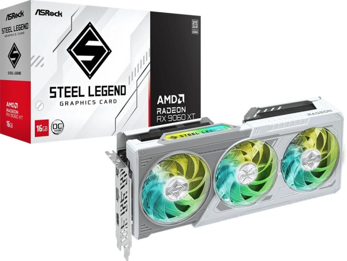 Видеокарта ASRock AMD Radeon RX 9060XT RX9060XT SL 16GO 16ГБ Steel Legend, GDDR6, OC, Ret