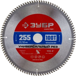 Диск пильный по алюминию ЗУБР Универсальный рез 255x32/30 мм, 100Т 36916-255-32-100_z01