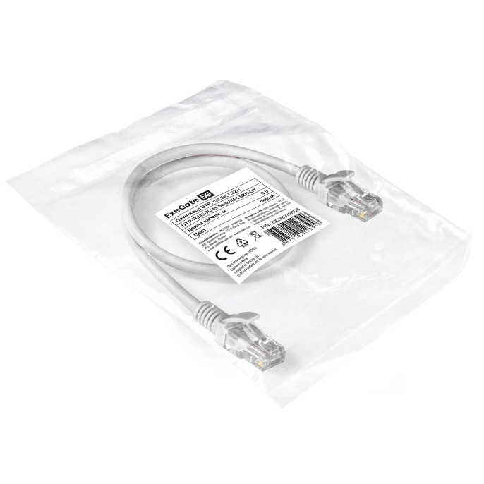 Патч-корд LSZH ExeGate UTP-RJ45-RJ45-5e-0,5M-LSZH-GY, UTP, cat.5e, 0.5м, серый EX286379RUS