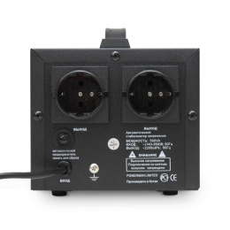 Стабилизатор POWERMAN AVS 500D, черный, ступенчатый регулятор, цифровые индикаторы уровней напряжения, 500ВА, 140-260В, максимальный входной ток 5А, 2 евророзетки, IP-20, напольный, 200мм х 150мм х 140мм, 2,3 кг./ Stabilizer POWERMAN AVS 500D, black, ste 