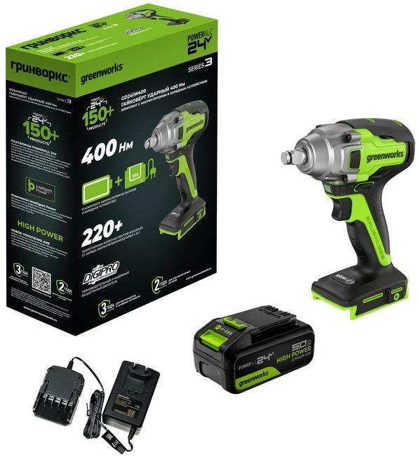 Гайковерт Greenworks GD24IW400 аккум. патрон:квад.1/2" 3802907CUG