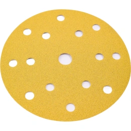 Диск абразивный с липучкой Sandpaper (yellow) 150 мм, 15 отверстий, P100, 5 шт BRUSHTEX 150Y15-100