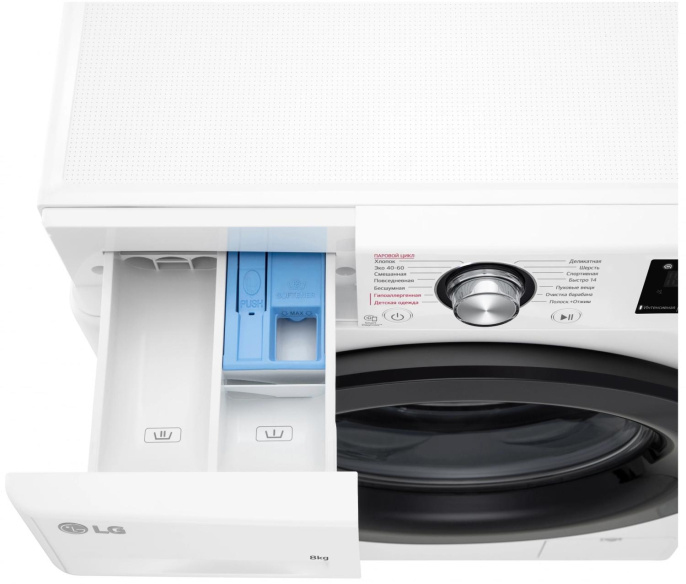 Стиральная машина LG F2V3PS6W, с фронтальной загрузкой, 8кг, 1200об/мин, с паром, инверторная