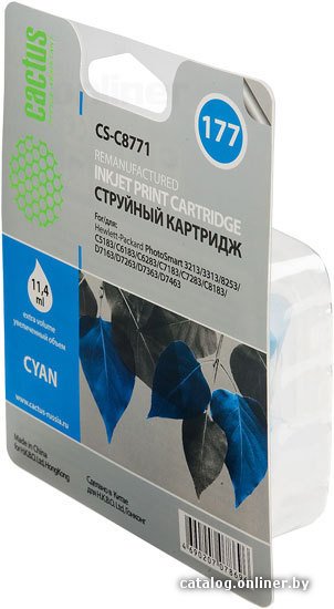 Картридж струйный Cactus CS-C8771 №177 голубой (11.4мл) для HP PS 3213/3313/8253/C5183/C6183/C6283/C7183/C7283/C8183/D7163/D7263/D7363/D7463 с чипом