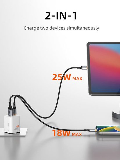 Зарядное устройство CABLETIME GA45W (CT-GAN45-PW) GaN PD3.0 45 Вт A+C, белый