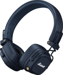 Наушники Marshall Major V Midnight Blue (1008144) (беспроводные, время работы: 100+ часов, интерфейсы: Bluetooth 5.3, разъем 3.5 мм, кодек: SBC, AAC, LC3, элементы управления: ручка, кнопка M, особенности: складная конструкция, беспроводная зарядка, кабел