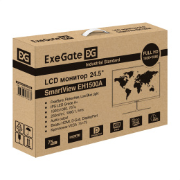 Монитор с аудио выходом 24.5" ExeGate SmartView EH1500A (IPS LED Grade A+, FHD, 1920x1080@75Гц, 16:9, 250cd/m2, 1000:1, 178°/178°, 5ms, D-Sub, HDMI, DisplayPort, audio-out, Flicker-free, FreeSync, Low Blue Light, кабель HDMI 1.5м, VESA, регулировка наклон