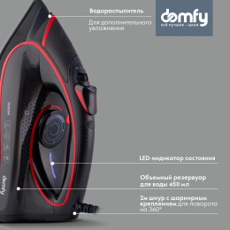 Утюг DOMFY DSC-EI606, с паровым ударом, 2600Вт, с автоотключением, черный и красный