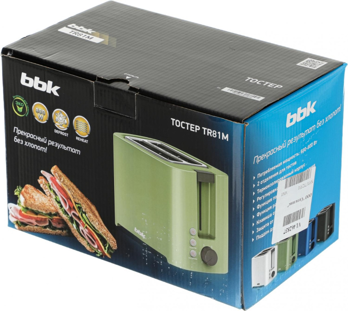 Тостер BBK TR81M 800Вт синий (23681481)