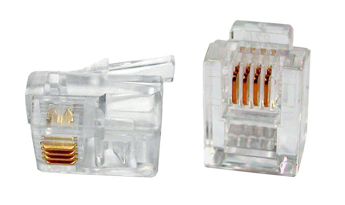 Коннектор RJ-11/Rj-12 Hyperline PLUG-6P4C-P-C2-100 телефонный неэкранированный