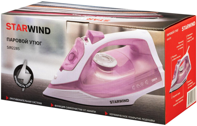 Утюг StarWind SIR2285,  2200Вт,  розовый и белый